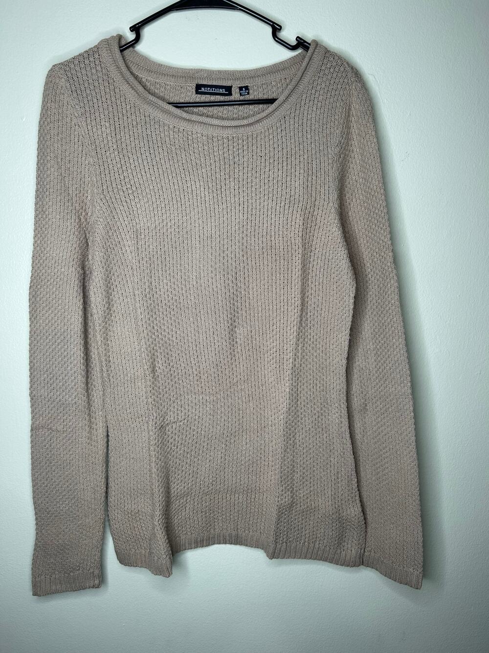 Women’s Small Notations Tan Knit Sweater - Light Brown Pullover Sweater